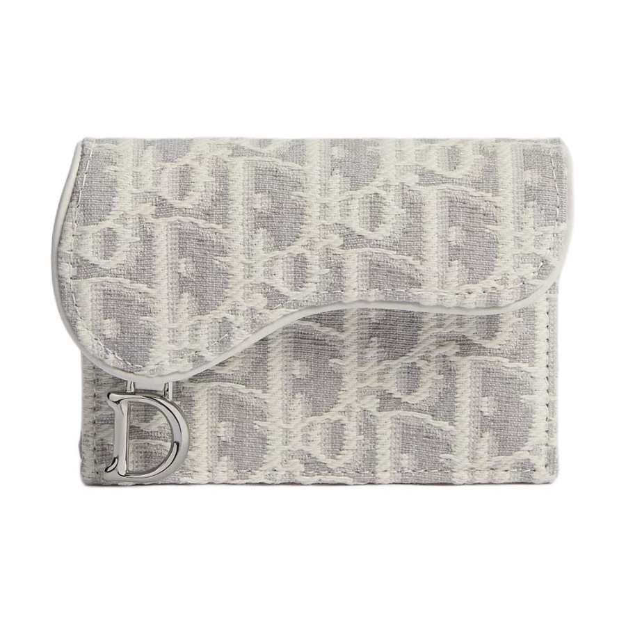 DIOR Bloom Cotton With Cow Leather And Technical Fabric Card Holder Women's Milk White & Gray