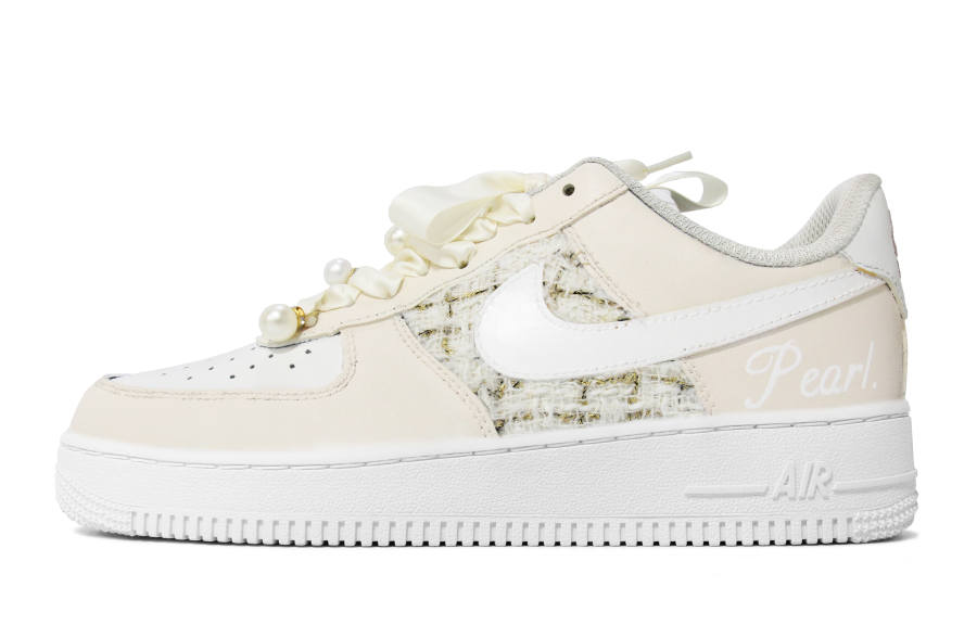 Nike Nike Air Force 1 Walking Planet, Little Scented Pearl Low top Skateboard Shoes Women's White Beige Yellow