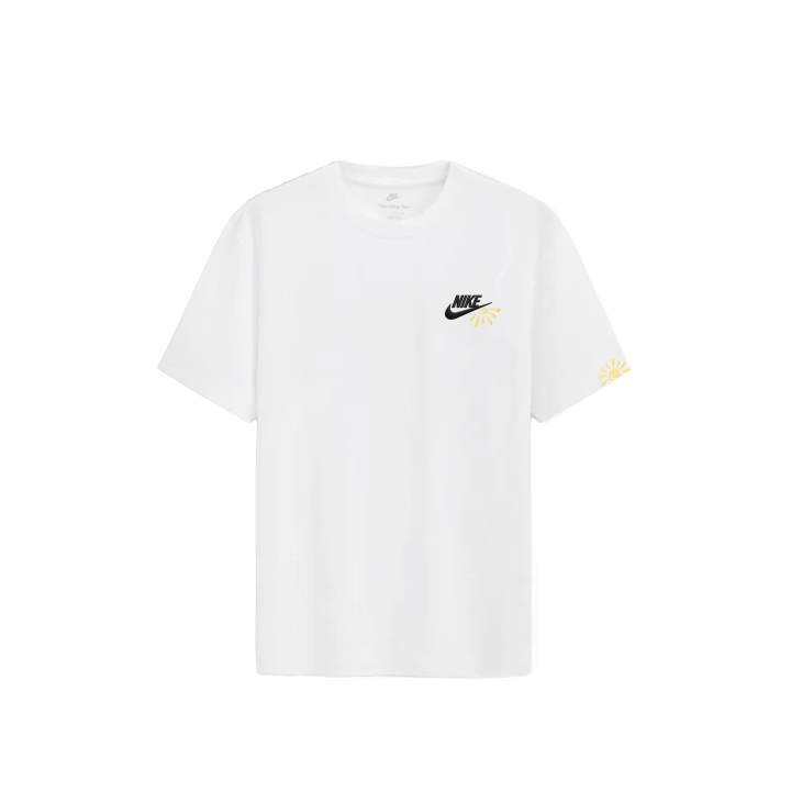 Nike Nike Sportswear T Shirts Unisex White Yellow Embroidery Sun Crew Neck Moderate