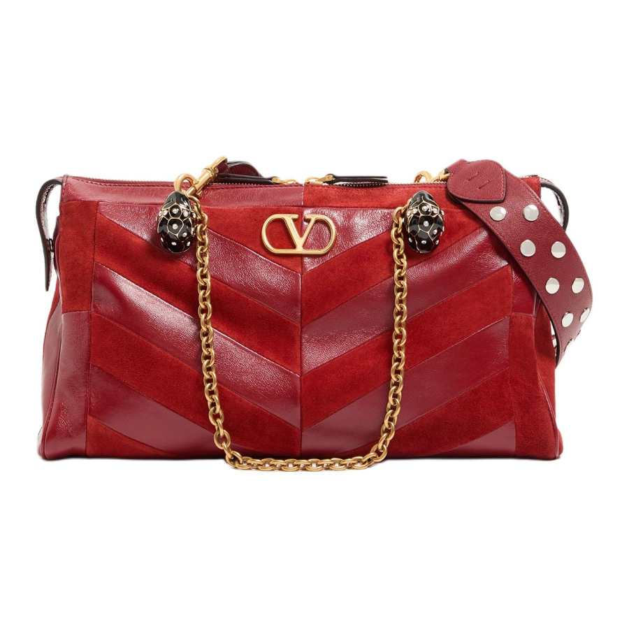 Valentino Suede Cow Leather With Shiny Sheepskin Handbag Women's Red