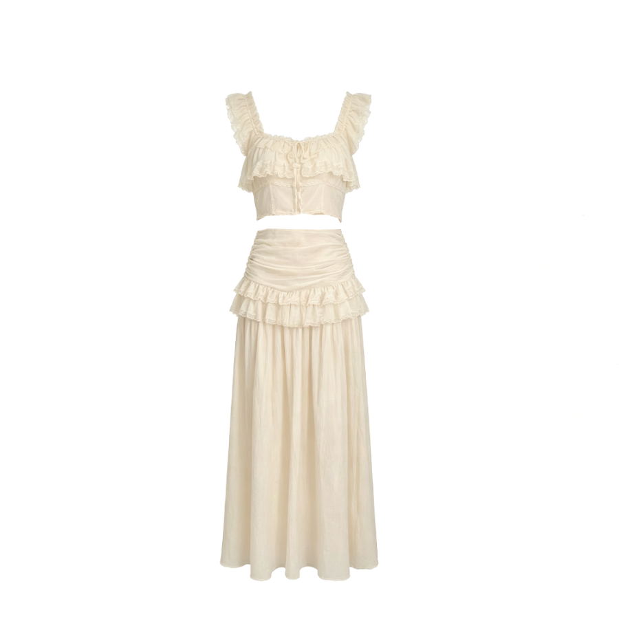 CPAURA Two Piece Skirt Sets Women's Boat Neck Thin Long Skirt