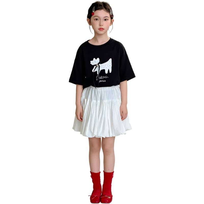 YALU Grade School Two Piece Skirt Sets Crew Neck Moderate Short