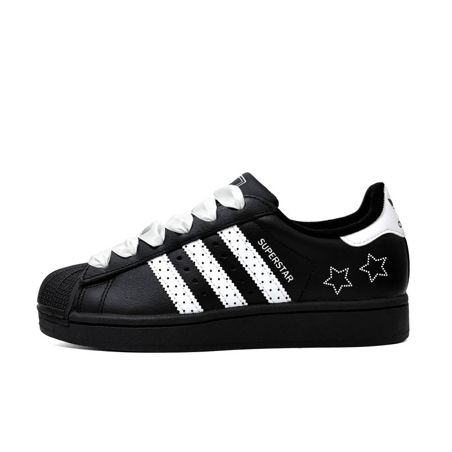 Adidas Originals Superstar 2 Stars Small Polka Dot Leather Low top Kids' Skateboarding Shoes Black Teenagers