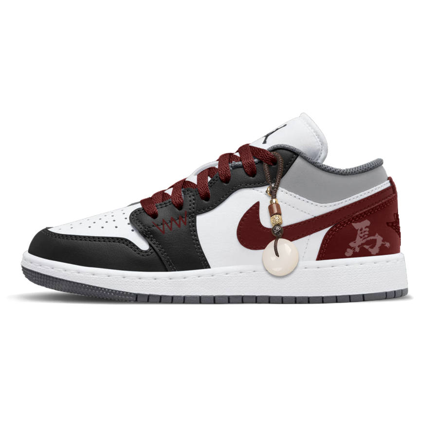 Jordan Jordan Air Jordan 1 Snow Treading Saddle Horse Abrasion Resistant Low top Children's Basketball Shoes Black Red Unisex