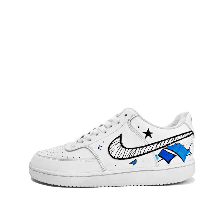 Nike Nike Court Vision 1 Blues Graffiti, Zuo Zhiye, Atmosphere, Arts, Trendy, Versatile, Comfortable Leather Individual