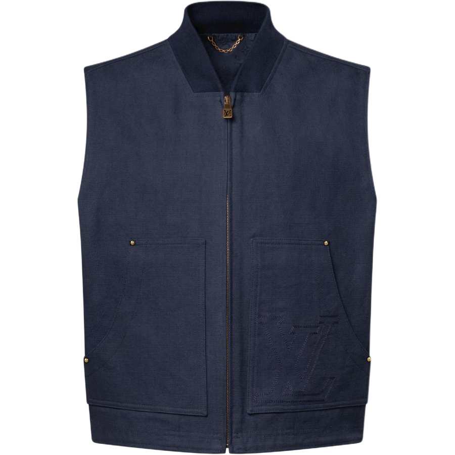 LOUIS VUITTON Vests Men's Dark Blue Baseball Collar Moderate Other