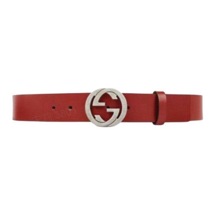 GUCCI GUCCI Interlocking G Cow Leather Belts Men's Red Width 3.5cm
