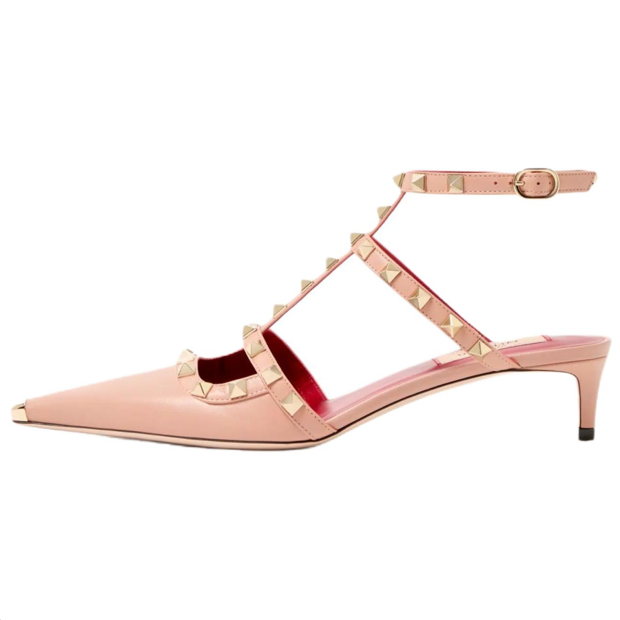 Valentino ROCKSTUD GARAVANI Sheepskin Slim Heel High Heels 4cm Women's Pink