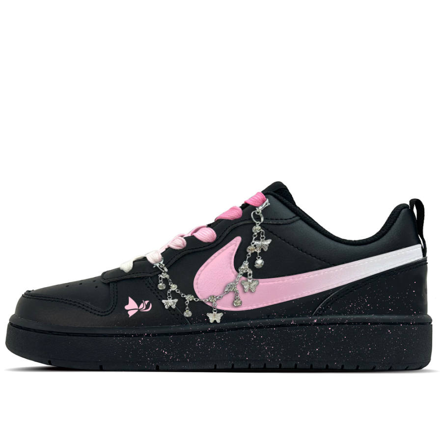 Nike Nike Court Borough Stars Butterfly Trail Leather Low top Kids' Skateboarding Shoes Black Teenagers