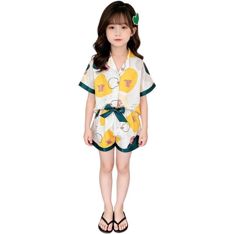 YALU Grade School Loungewear Sets Lapel Thin Stretch