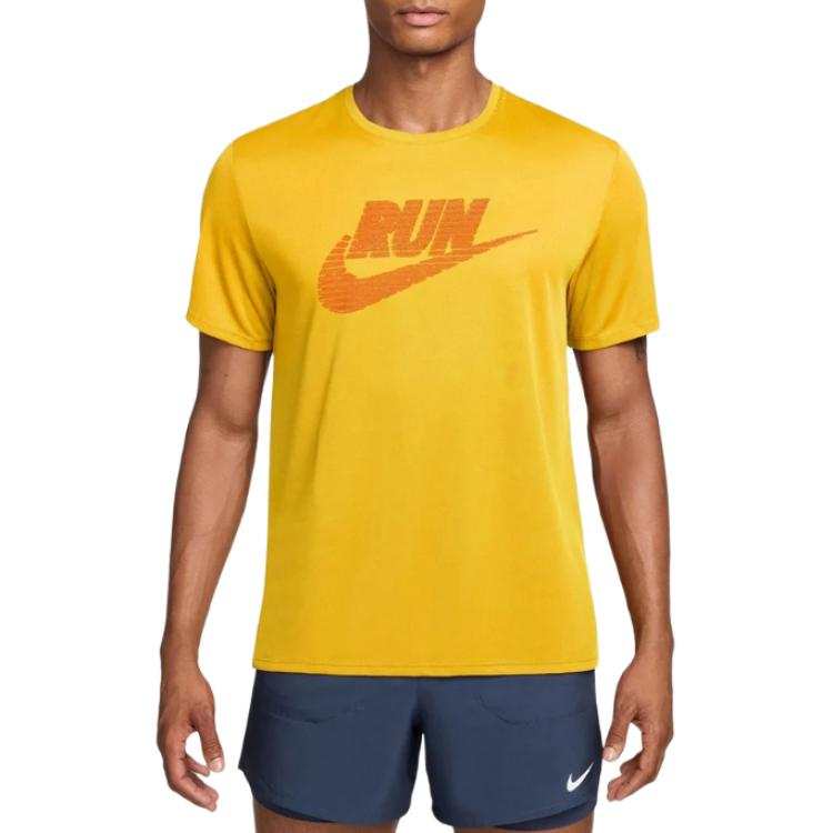 Nike Nike MILER T Shirts Men's Orange Yellow Crew Neck