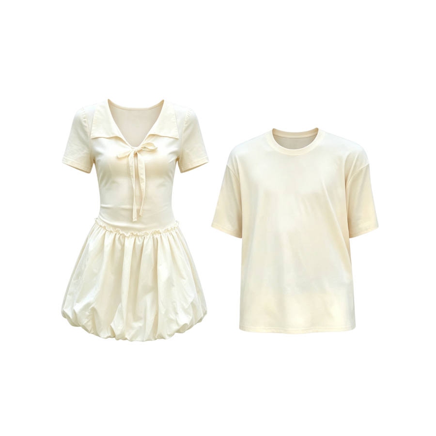 TUSHIFEI Couple Sets Women's Crew Neck Moderate Short Skirt