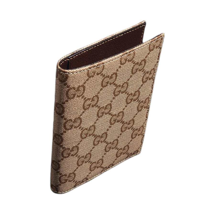 GUCCI GG Coated Canvas Artificial Leather Passport Holder Women's Sand & Dark Brown