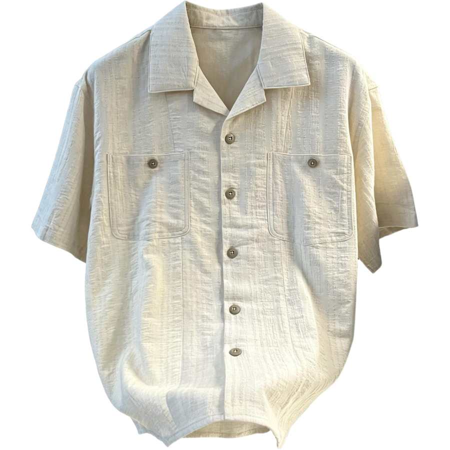 Lnga Landgre Shirts Men's Apricot Cuban Collar Thin Workwear