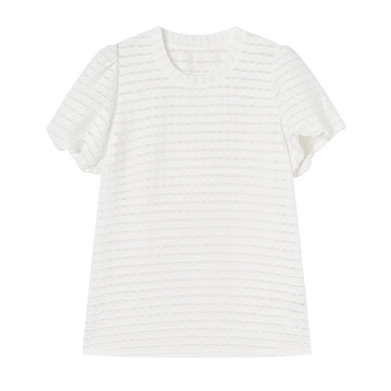 XIANGYING T Shirts Women's Heron White Crew Neck Thin Straight Fit