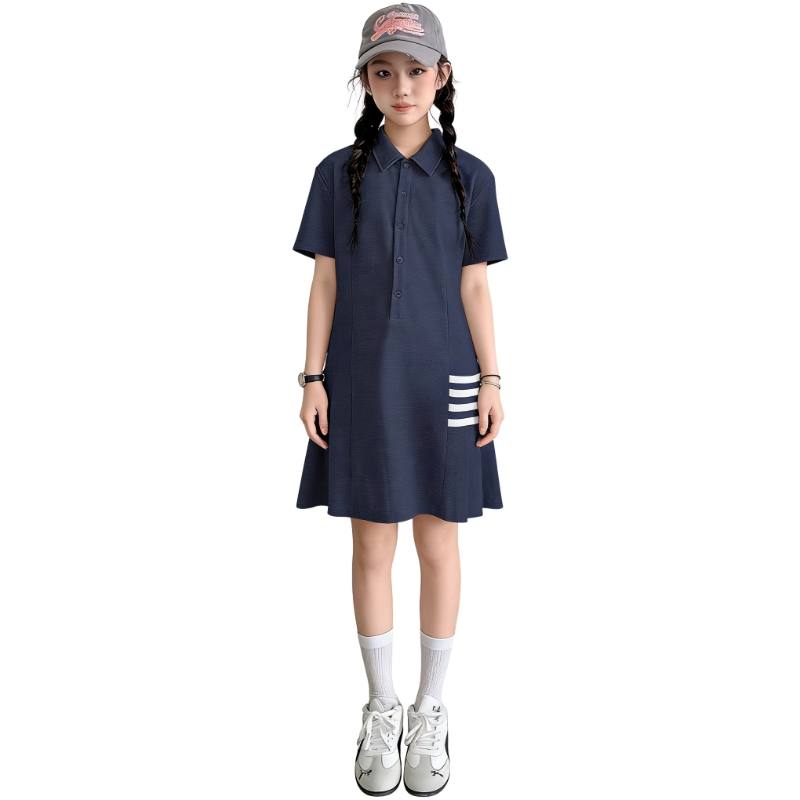 YALU Grade School Dresses Lapel Thin Mid Length Stretch
