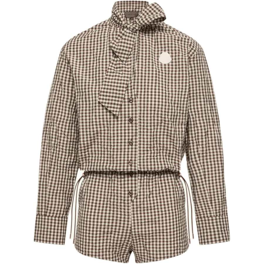 Moncler SS26 Bodysuits Women's White/Brown Scarf Collar