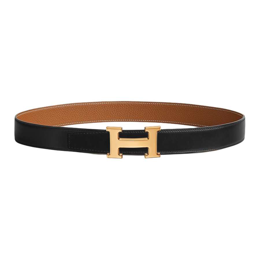 HERMES HERMES Togo Metal Leather Belts Men's Width 3.2cm