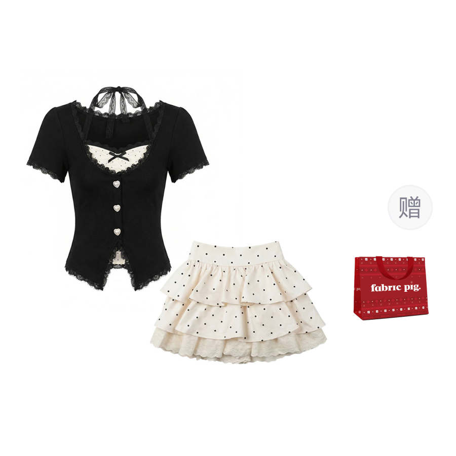 FABRIC PIG Two Piece Skirt Sets Women's Thin Short Skirt