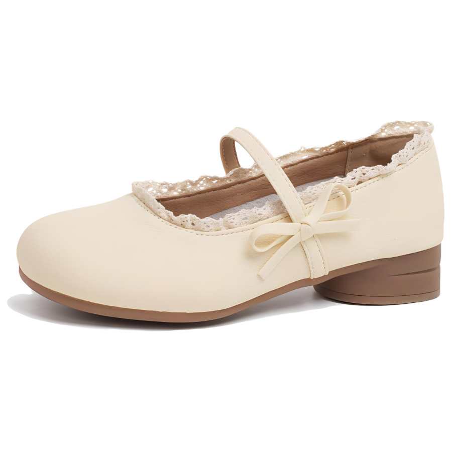 XIAOHONGREN Chunky Heel Mary Jane Shoes Women's Ecru