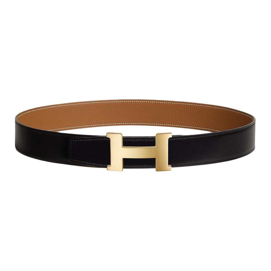 HERMES HERMES Metal Leather Calfskin Leather Belts Men's Width 3.8cm