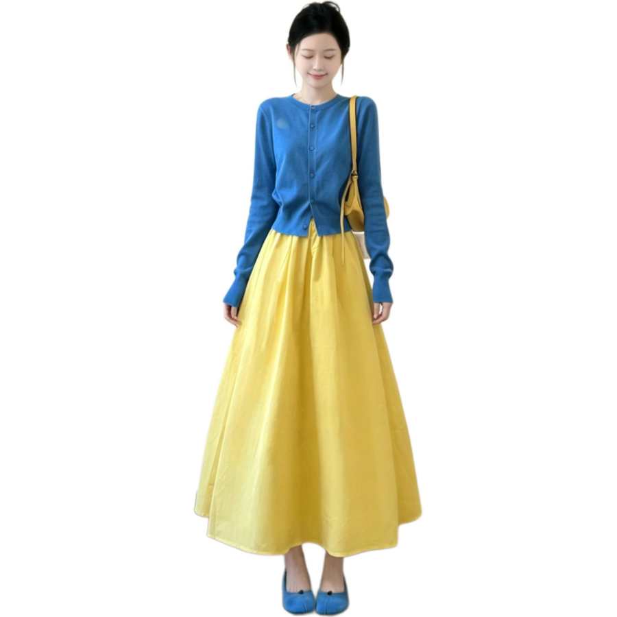 Cotton Gene Two Piece Skirt Sets Women's Crew Neck Moderate Long