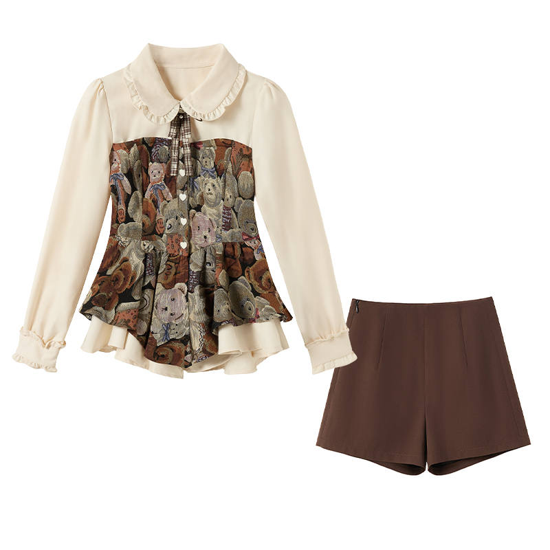 FABRIC PIG Two Piece Skirt Sets Women's Lapel Moderate Short