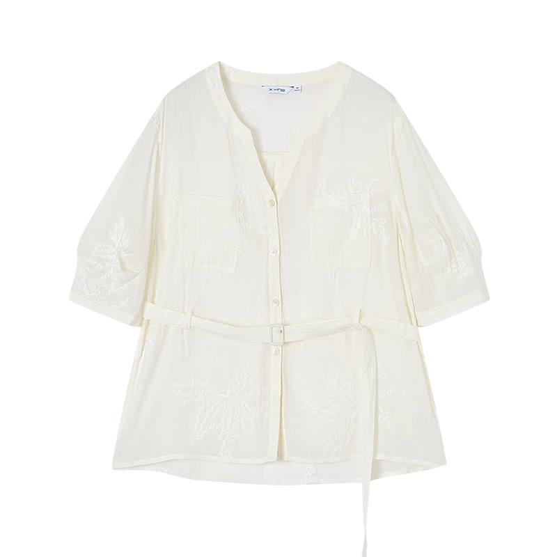 XIANGYING Shirts Women's Transparent Yellow V Neck Thin