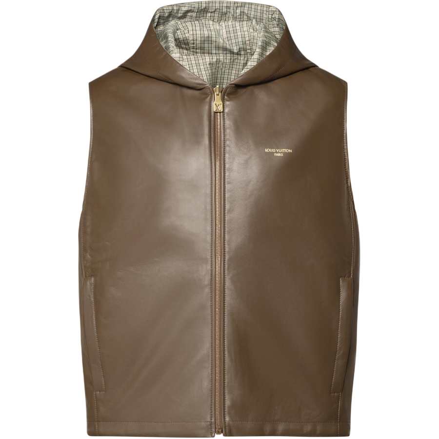 LOUIS VUITTON Vests Men's Brown Hooded Non Detachable Moderate Other