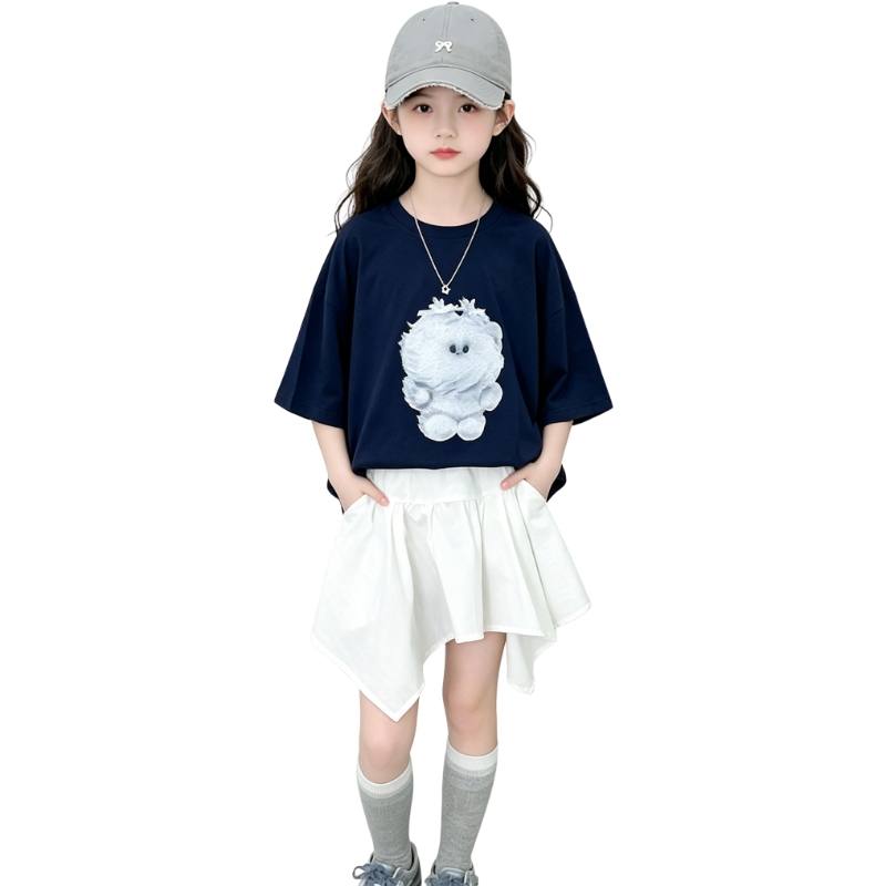 YALU Grade School Two Piece Skirt Sets Crew Neck Thin Short Skirt