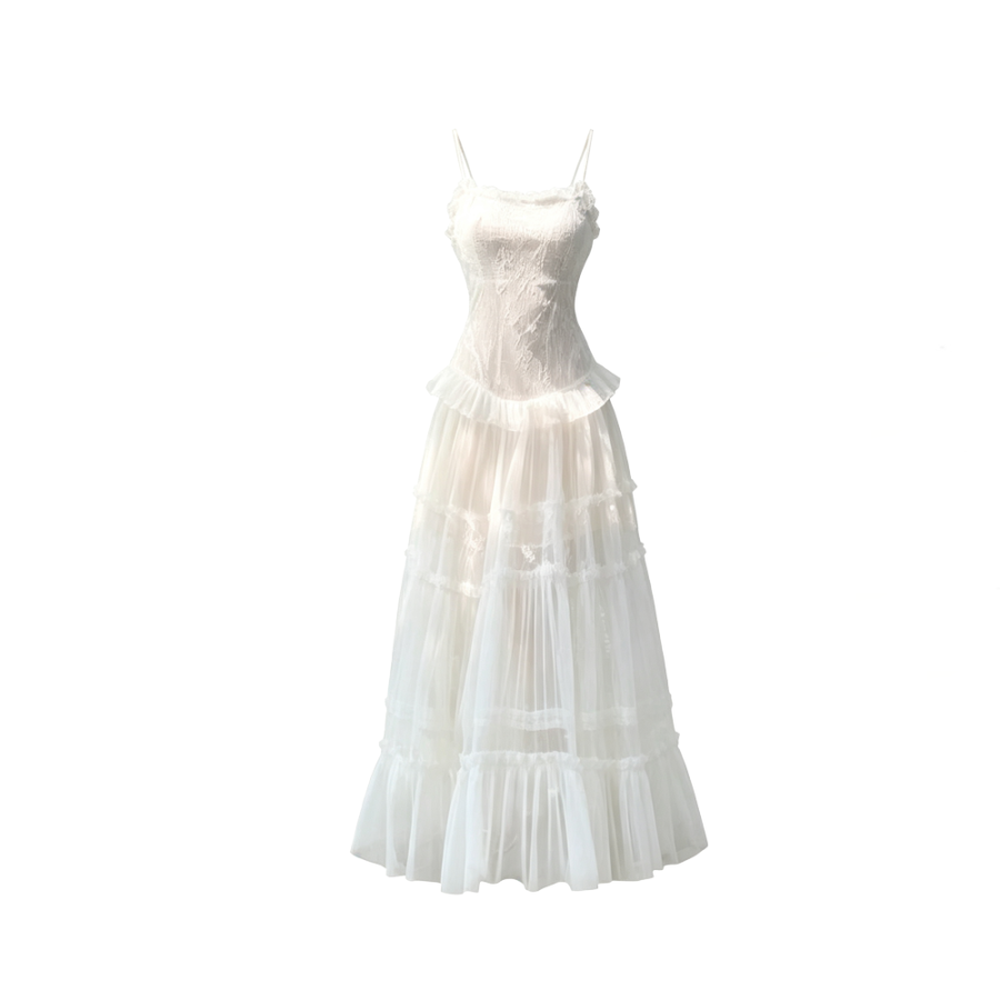 CPAURA Slip Dresses Women's White Halter Thin Long Skirt