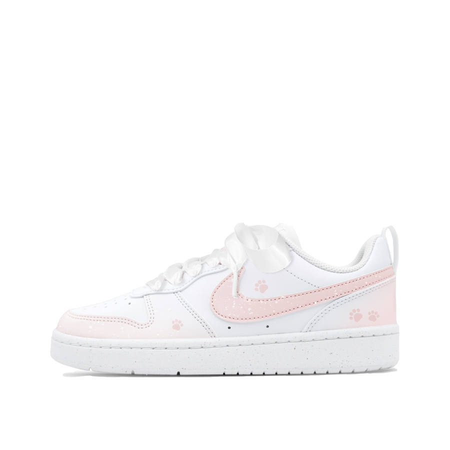 Nike Nike Court Borough White Peach Cat Paw Leather Low top Kids' Skateboarding Shoes Pink/White Teenagers