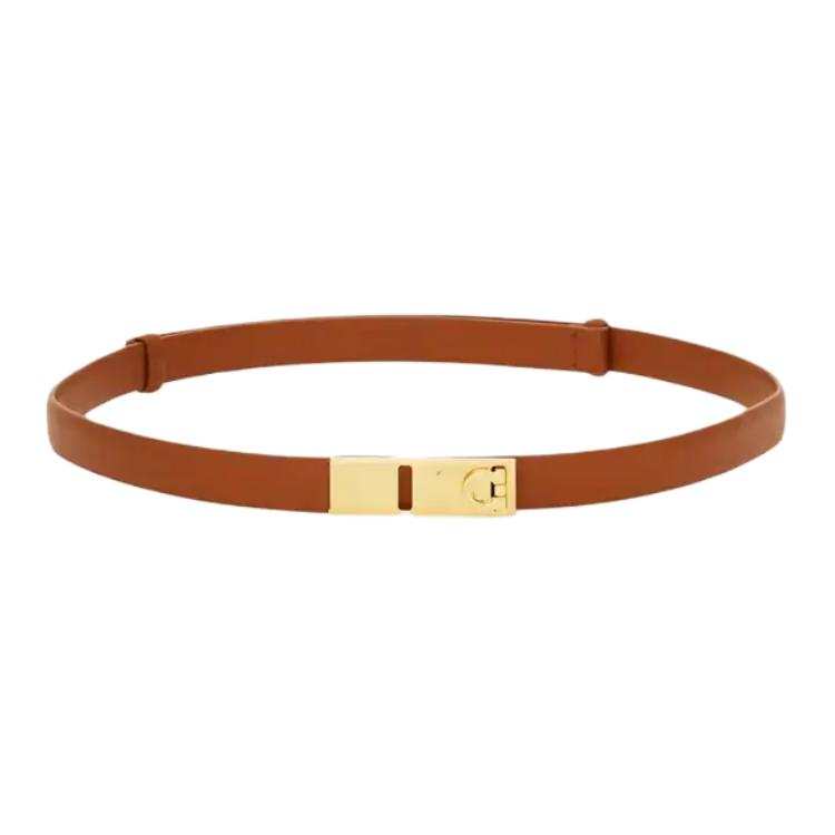 FERRAGAMO Calfskin Leather Belts Women's Brown Width 1.8cm