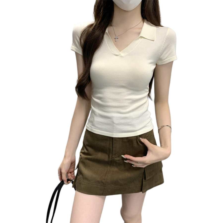 JBBCN T Shirts Women's Polo Collar Thin Nipped In Waist