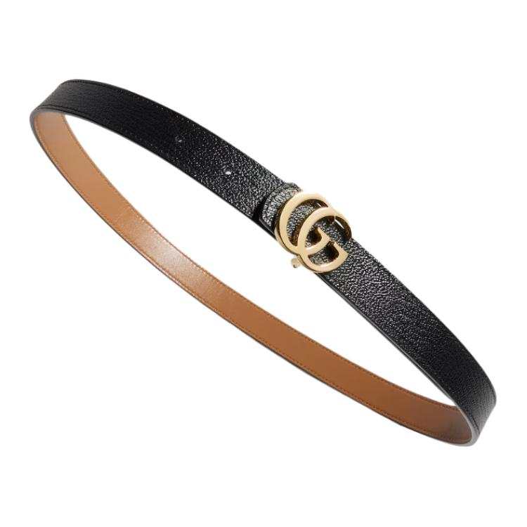 GUCCI GG Marmont Leather Belts Women's Black/Beige Width 2cm