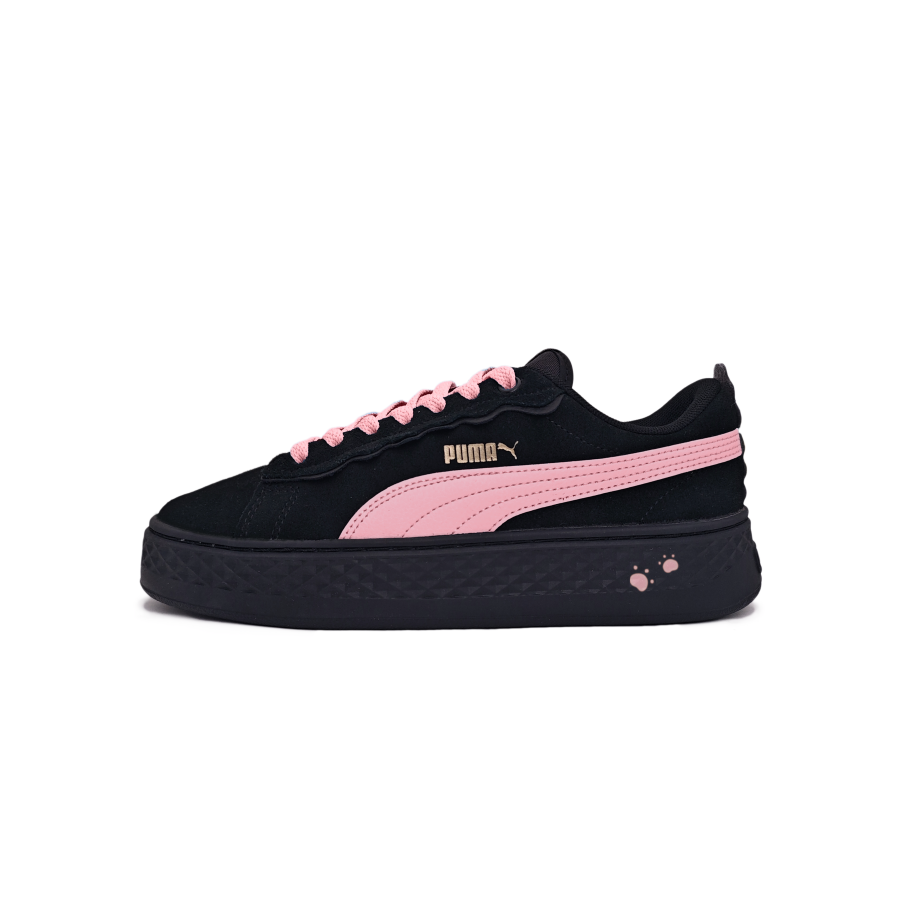 PUMA Smash Platform Pink Meow Height Increasing Low top Skateboard Shoes Women's Black Pink