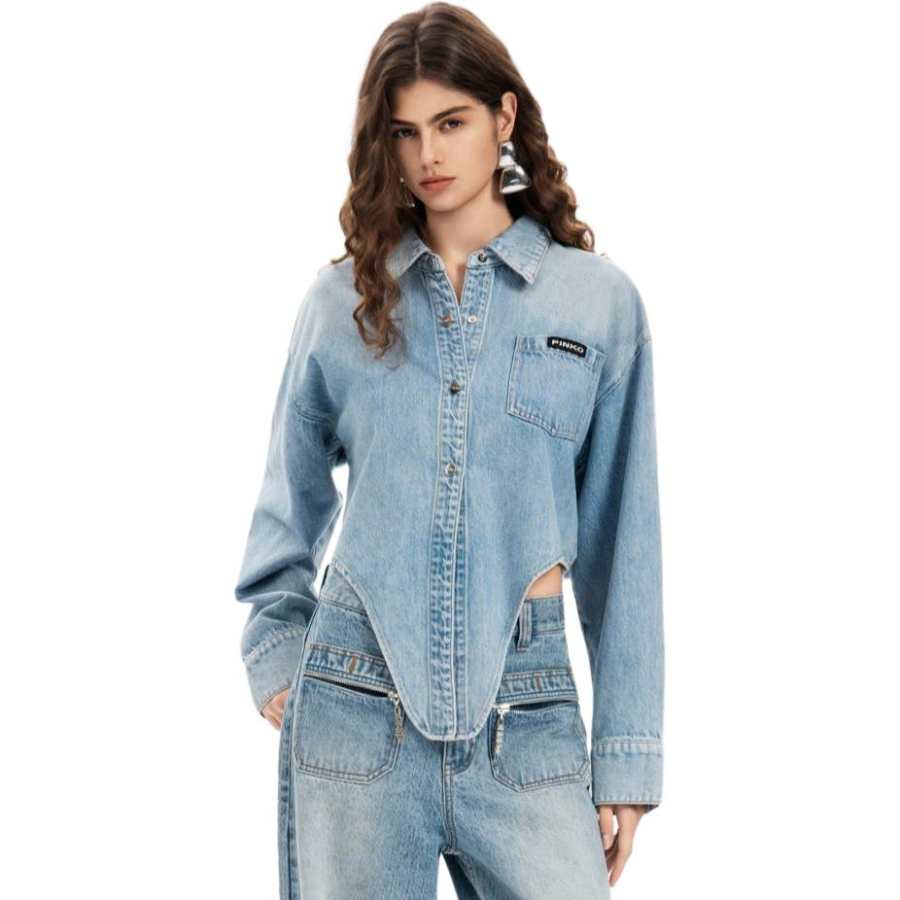 PINKO Shirts Women's Light Blue Lapel Moderate