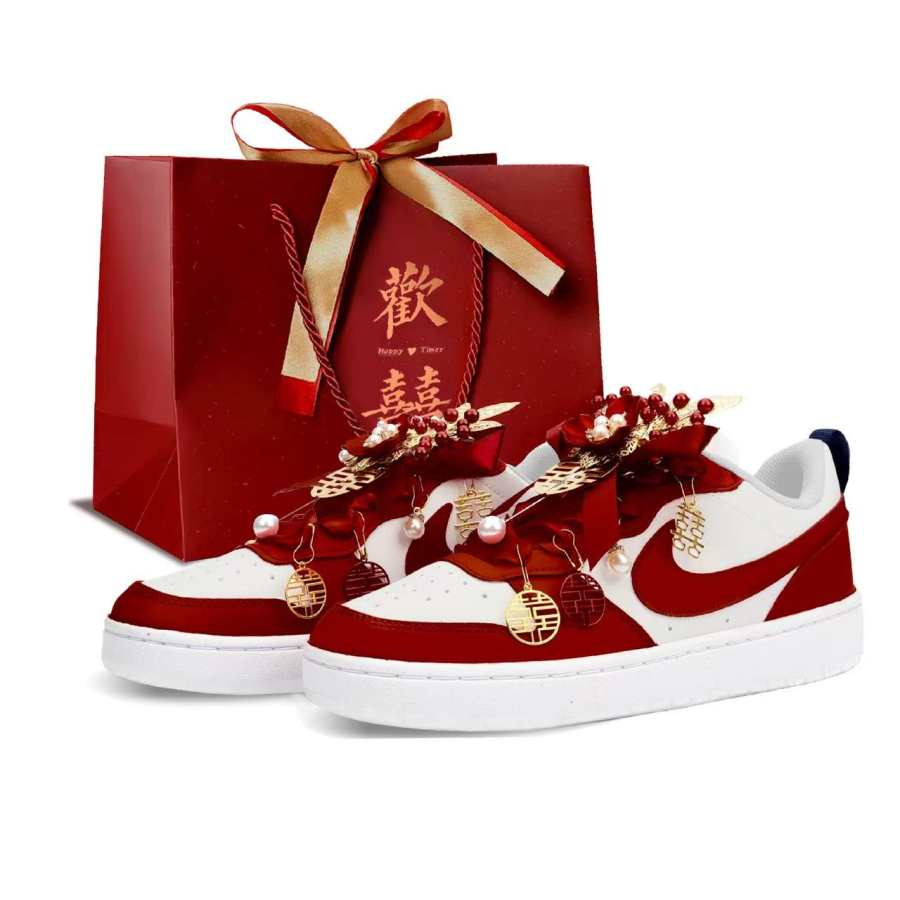 Nike Nike Court Borough Bride Wedding Shoes, Love Forever Low top Skateboard Shoes Women's Red