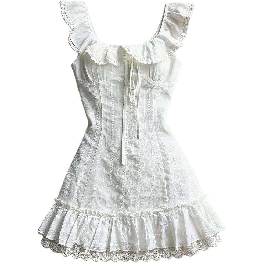 JBBCN Slip Dresses Women's White Crew Neck Moderate Short Skirt