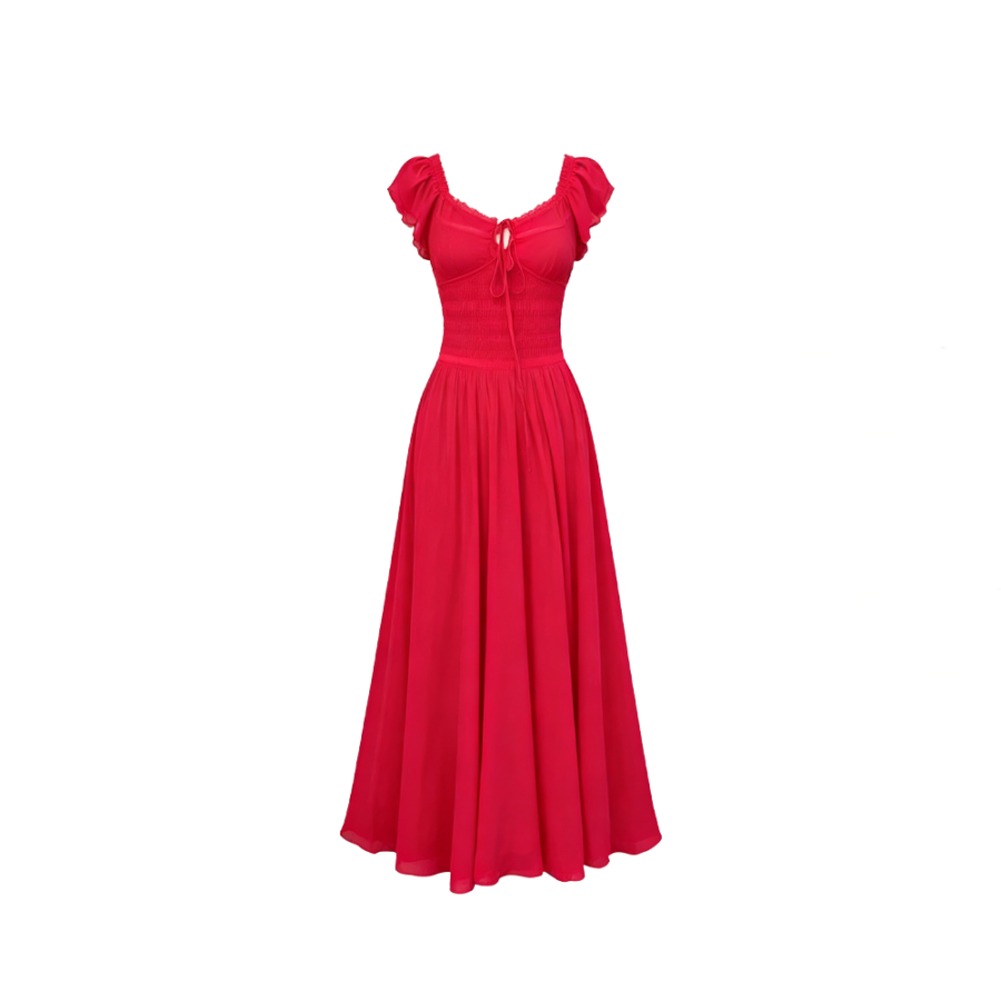 CPAURA Slip Dresses Women's Red Boat Neck Thin Long Skirt