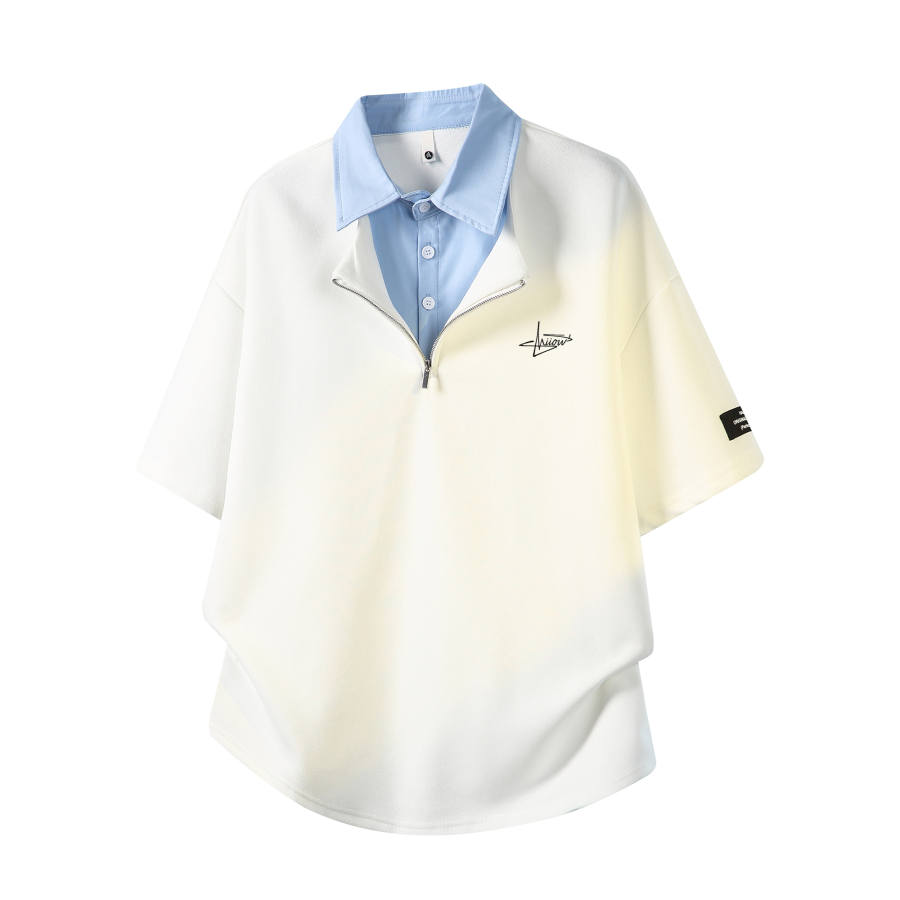 MIIOW Polo Shirts Unisex Polo Collar Moderate Mock Two Piece
