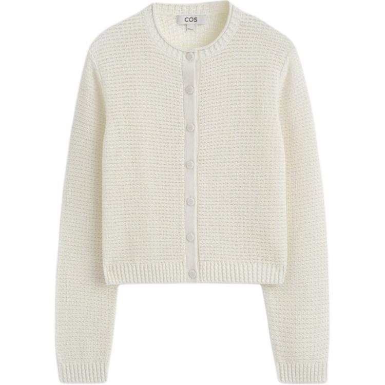COS Knitwear Women's White Crew Neck Moderate Cardigan
