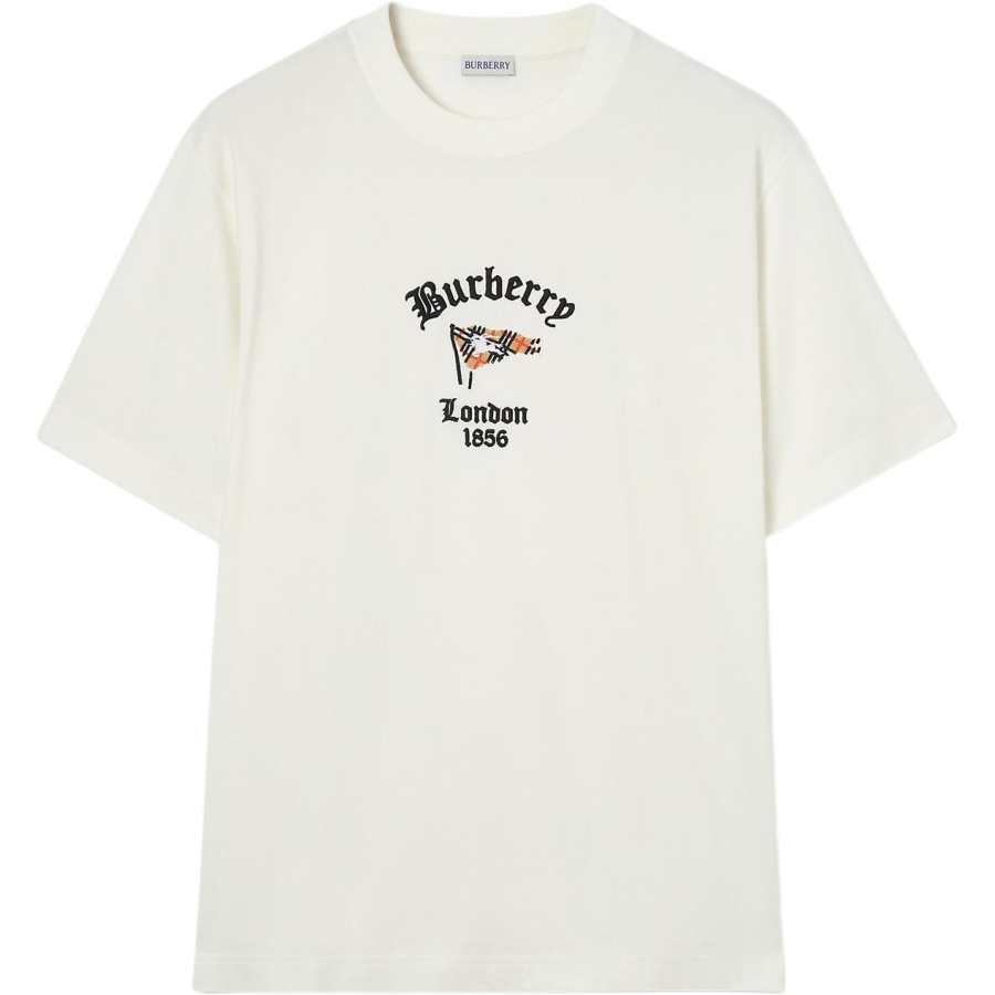 Burberry T Shirts Men's Pink Chalk White Crew Neck Moderate Straight Fit