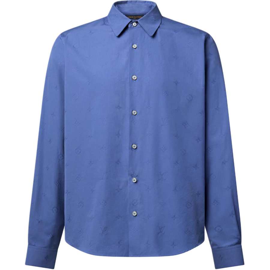 LOUIS VUITTON Shirts Men's Blue Turndown Pointed Collar Moderate