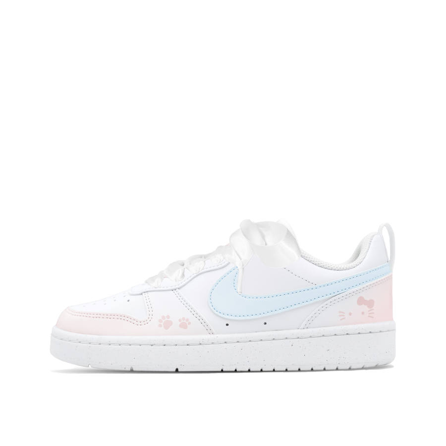 Nike Nike Court Borough Pink Mist Cat Language Leather Low top Kids' Skateboarding Shoes White/Pink/Blue Teenagers