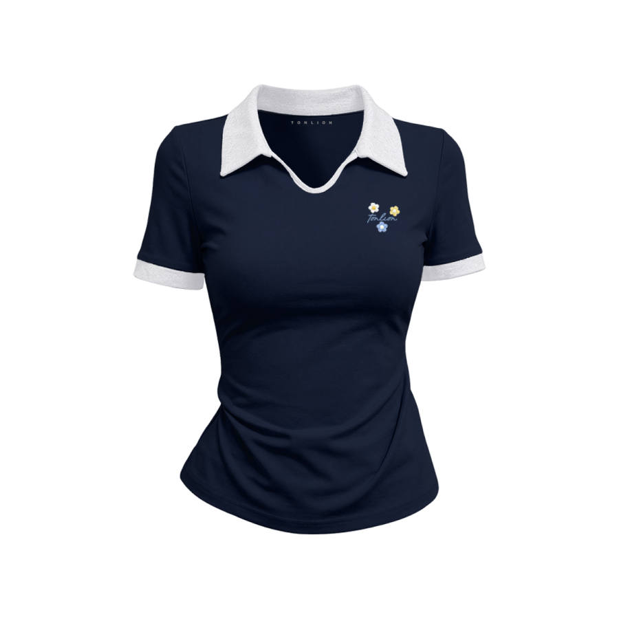 Tonlion T Shirts Women's Polo Collar Moderate Nipped In Waist