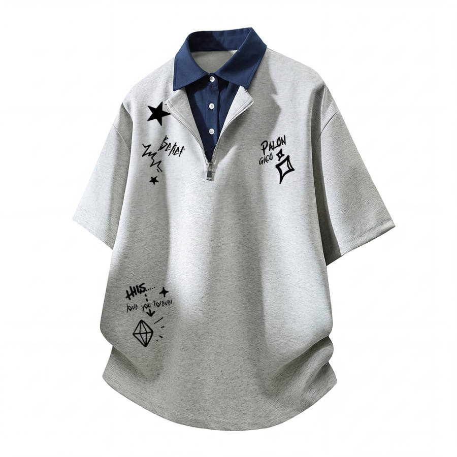 PAL ONGACO Polo Shirts Unisex Polo Collar Moderate Mock Two Piece