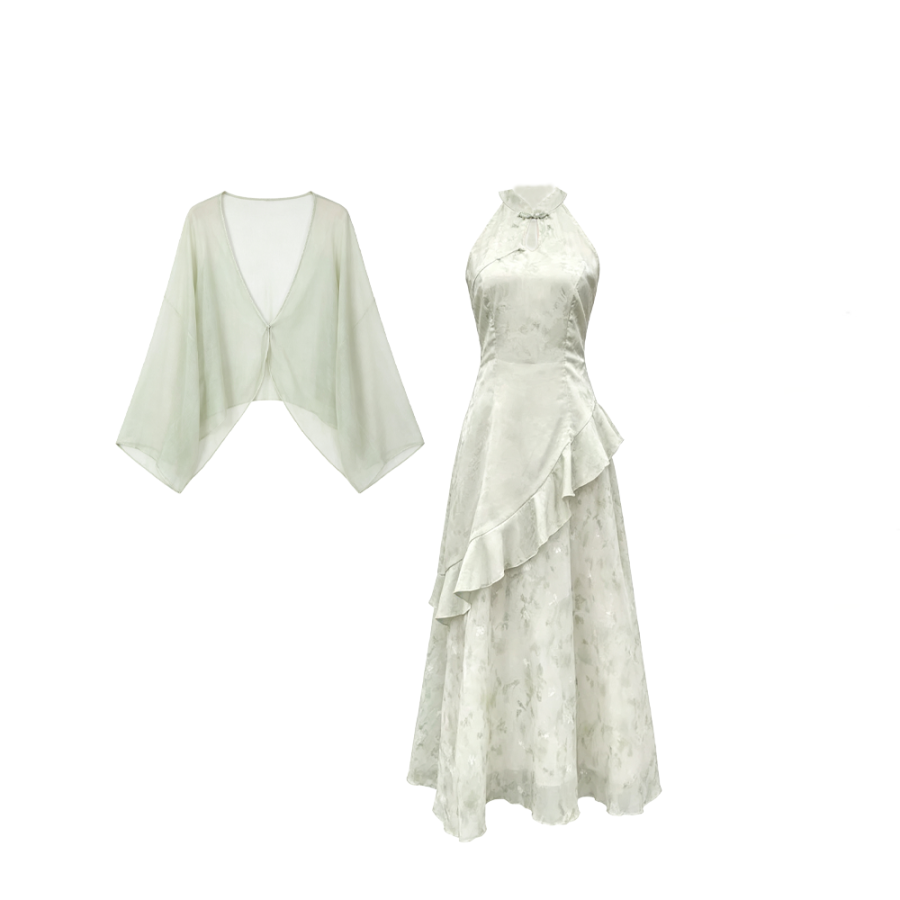 CPAURA Two Piece Skirt Sets Women's Stand Collar Thin Long Skirt