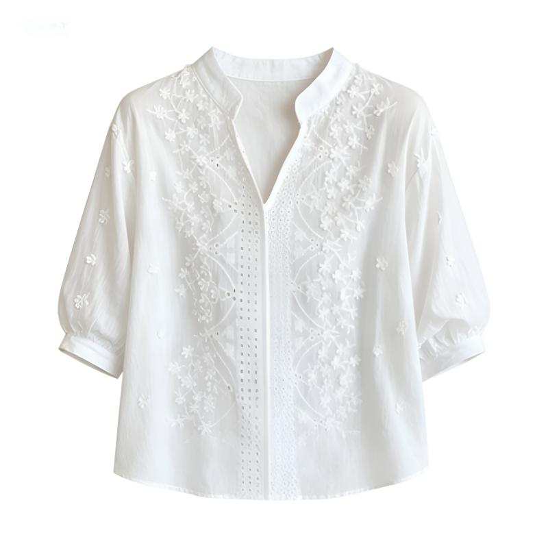 DUSHE DUSHE Shirts Women's White V Neck Thin Shirt
