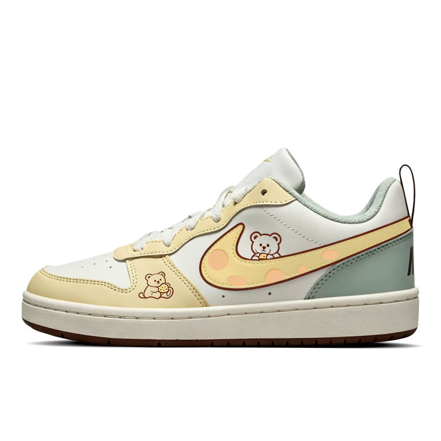 Nike Nike Court Borough Cheeses Bear Abrasion Resistant Low top Kids' Skateboarding Shoes White Unisex